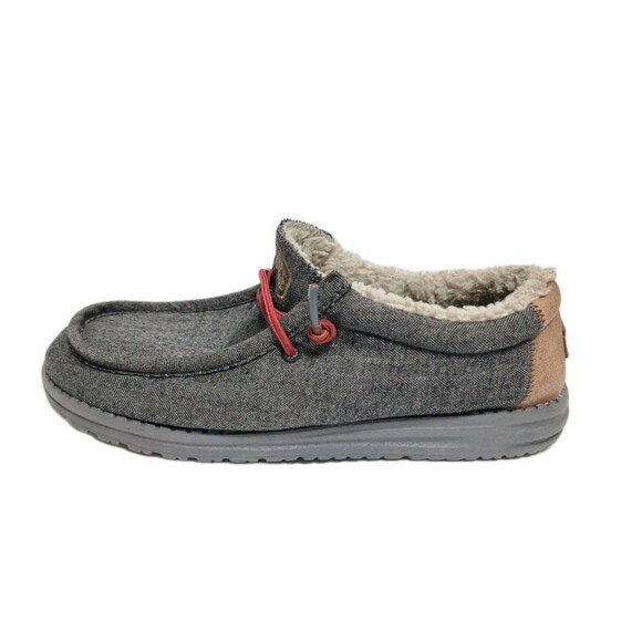 Hey Dude Wally Black Shell Shearling Lined Canvas Slip On Shoes Gray Mens Size 8 - Picture 3 of 10